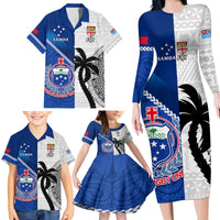 Fiji And Samoa Rugby Family Matching Long Sleeve Bodycon Dress and Hawaiian Shirt 2023 World Cup Samoan Mix Tapa Pattern LT14 - Polynesian Pride
