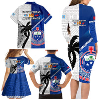 Fiji And Samoa Rugby Family Matching Long Sleeve Bodycon Dress and Hawaiian Shirt 2023 World Cup Samoan Mix Tapa Pattern LT14 - Polynesian Pride