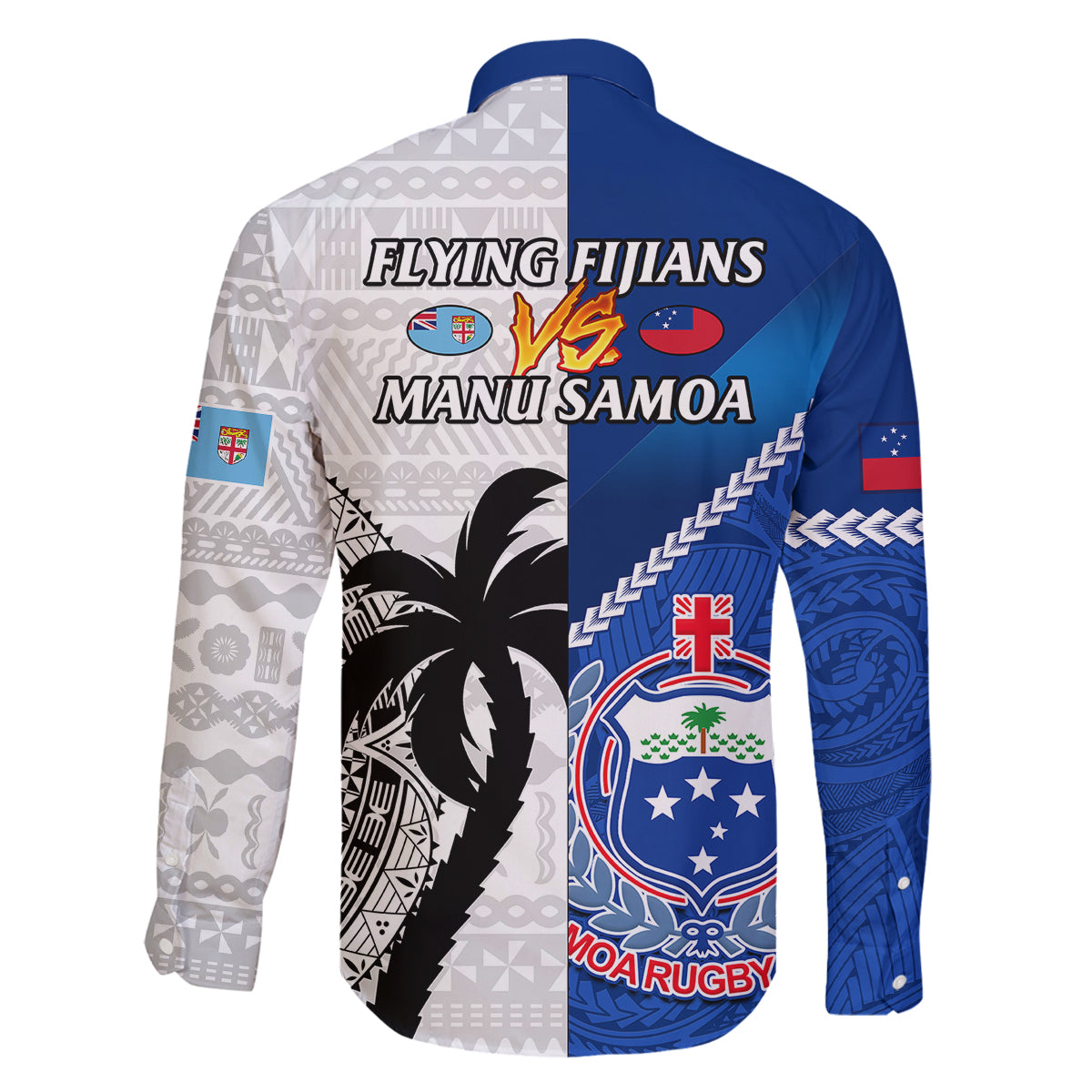 Fiji And Samoa Rugby Family Matching Off Shoulder Maxi Dress and Hawaiian Shirt 2023 World Cup Samoan Mix Tapa Pattern LT14 - Polynesian Pride