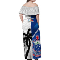 Fiji And Samoa Rugby Family Matching Off Shoulder Maxi Dress and Hawaiian Shirt 2023 World Cup Samoan Mix Tapa Pattern LT14 - Polynesian Pride