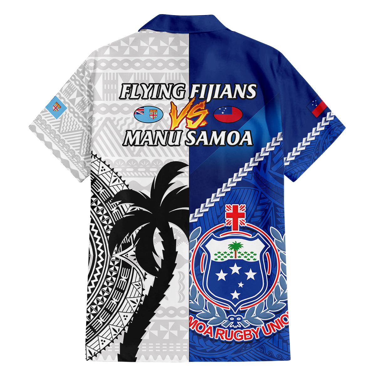 Fiji And Samoa Rugby Family Matching Off Shoulder Short Dress and Hawaiian Shirt 2023 World Cup Samoan Mix Tapa Pattern LT14 - Polynesian Pride