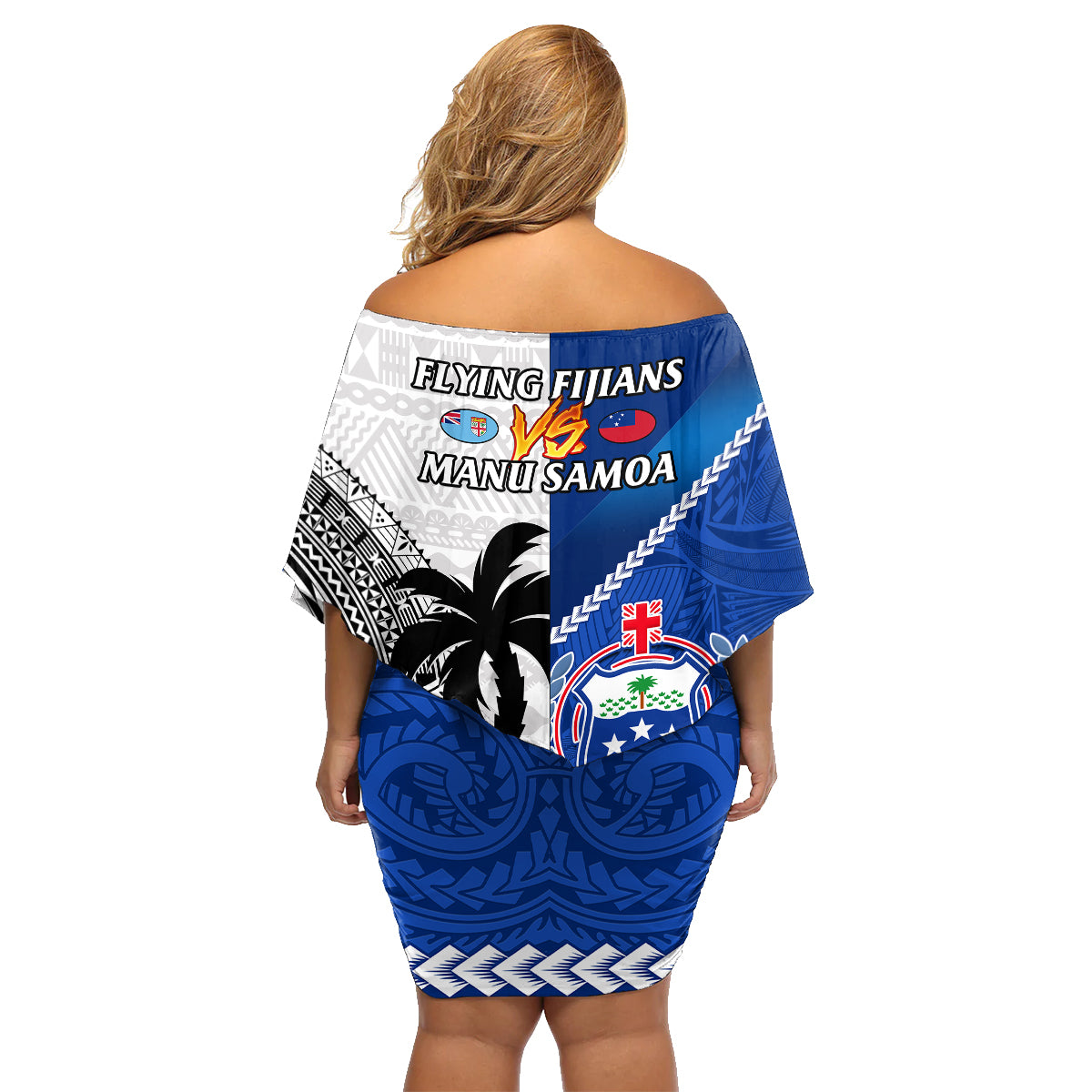 Fiji And Samoa Rugby Family Matching Off Shoulder Short Dress and Hawaiian Shirt 2023 World Cup Samoan Mix Tapa Pattern LT14 - Polynesian Pride