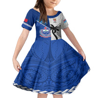 Fiji And Samoa Rugby Family Matching Summer Maxi Dress and Hawaiian Shirt 2023 World Cup Samoan Mix Tapa Pattern LT14 Daughter's Dress Blue - Polynesian Pride