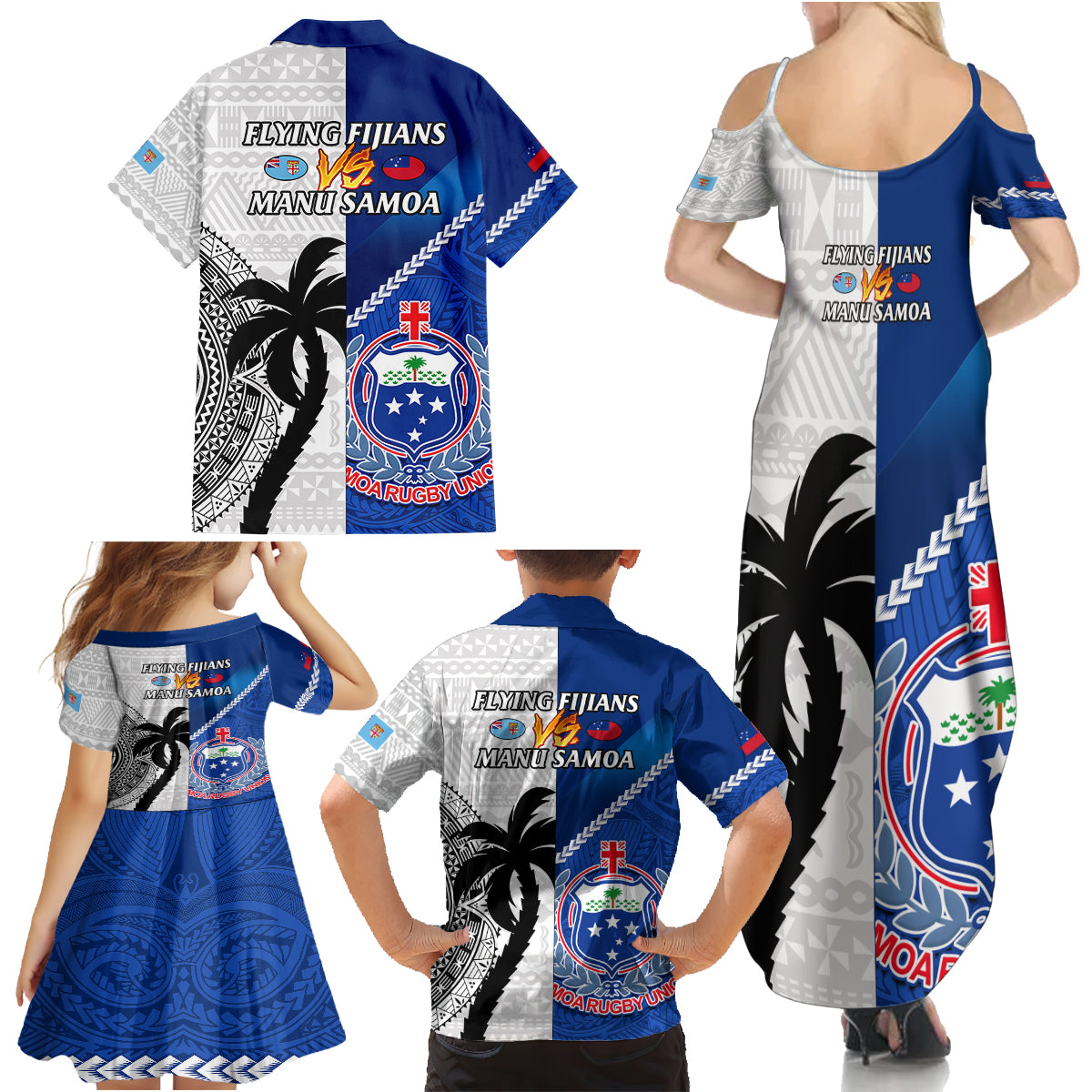 Fiji And Samoa Rugby Family Matching Summer Maxi Dress and Hawaiian Shirt 2023 World Cup Samoan Mix Tapa Pattern LT14 - Polynesian Pride