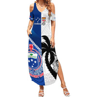Fiji And Samoa Rugby Family Matching Summer Maxi Dress and Hawaiian Shirt 2023 World Cup Samoan Mix Tapa Pattern LT14 Mom's Dress Blue - Polynesian Pride