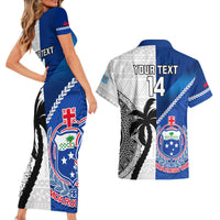 Custom Fiji And Samoa Rugby Couples Matching Short Sleeve Bodycon Dress and Hawaiian Shirt 2023 World Cup Samoan Mix Tapa Pattern LT14 - Polynesian Pride