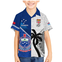 Custom Fiji And Samoa Rugby Family Matching Mermaid Dress and Hawaiian Shirt 2023 World Cup Samoan Mix Tapa Pattern LT14 Son's Shirt Blue - Polynesian Pride