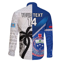 Custom Fiji And Samoa Rugby Family Matching Off Shoulder Maxi Dress and Hawaiian Shirt 2023 World Cup Samoan Mix Tapa Pattern LT14 - Polynesian Pride