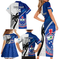 Custom Fiji And Samoa Rugby Family Matching Short Sleeve Bodycon Dress and Hawaiian Shirt 2023 World Cup Samoan Mix Tapa Pattern LT14 - Polynesian Pride
