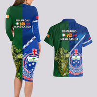 Samoa And Ireland Rugby Couples Matching Long Sleeve Bodycon Dress and Hawaiian Shirt 2023 World Cup Manu Samoa With Shamrocks LT14 - Polynesian Pride