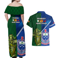 Samoa And Ireland Rugby Couples Matching Off Shoulder Maxi Dress and Hawaiian Shirt 2023 World Cup Manu Samoa With Shamrocks LT14 - Polynesian Pride