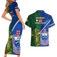 Samoa And Ireland Rugby Couples Matching Short Sleeve Bodycon Dress and Hawaiian Shirt 2023 World Cup Manu Samoa With Shamrocks LT14 - Polynesian Pride