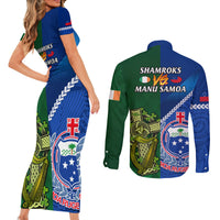 Samoa And Ireland Rugby Couples Matching Short Sleeve Bodycon Dress and Long Sleeve Button Shirts 2023 World Cup Manu Samoa With Shamrocks LT14 - Polynesian Pride