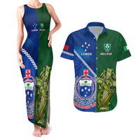 Samoa And Ireland Rugby Couples Matching Tank Maxi Dress and Hawaiian Shirt 2023 World Cup Manu Samoa With Shamrocks LT14 Blue - Polynesian Pride