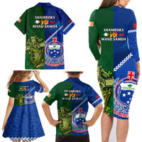 Samoa And Ireland Rugby Family Matching Long Sleeve Bodycon Dress and Hawaiian Shirt 2023 World Cup Manu Samoa With Shamrocks LT14 - Polynesian Pride