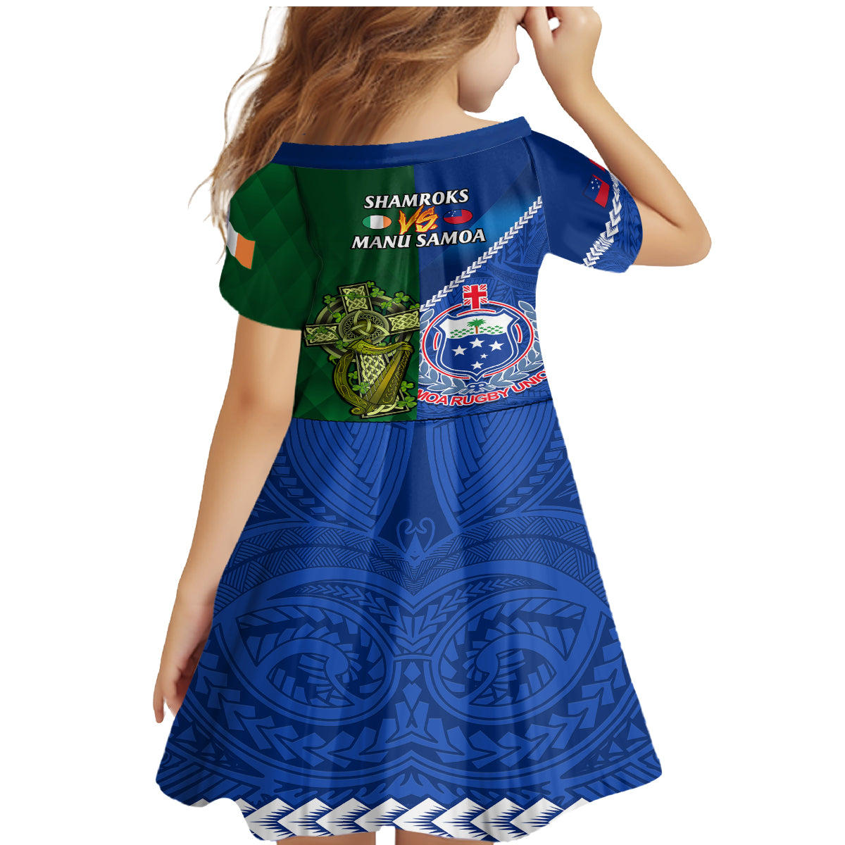 Samoa And Ireland Rugby Family Matching Mermaid Dress and Hawaiian Shirt 2023 World Cup Manu Samoa With Shamrocks LT14 - Polynesian Pride