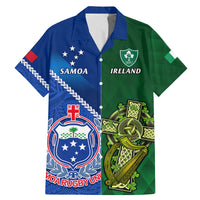 Samoa And Ireland Rugby Family Matching Mermaid Dress and Hawaiian Shirt 2023 World Cup Manu Samoa With Shamrocks LT14 Dad's Shirt - Short Sleeve Blue - Polynesian Pride