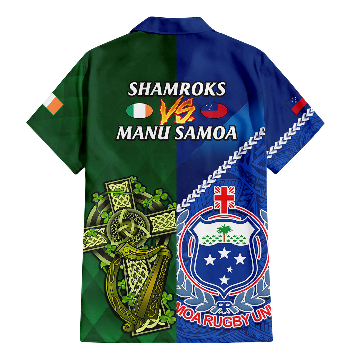 Samoa And Ireland Rugby Family Matching Mermaid Dress and Hawaiian Shirt 2023 World Cup Manu Samoa With Shamrocks LT14 - Polynesian Pride