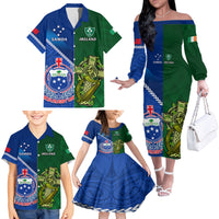 Samoa And Ireland Rugby Family Matching Off Shoulder Long Sleeve Dress and Hawaiian Shirt 2023 World Cup Manu Samoa With Shamrocks LT14 - Polynesian Pride