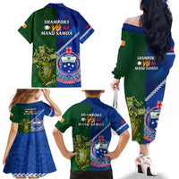 Samoa And Ireland Rugby Family Matching Off Shoulder Long Sleeve Dress and Hawaiian Shirt 2023 World Cup Manu Samoa With Shamrocks LT14 - Polynesian Pride