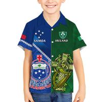 Samoa And Ireland Rugby Family Matching Short Sleeve Bodycon Dress and Hawaiian Shirt 2023 World Cup Manu Samoa With Shamrocks LT14 Son's Shirt Blue - Polynesian Pride