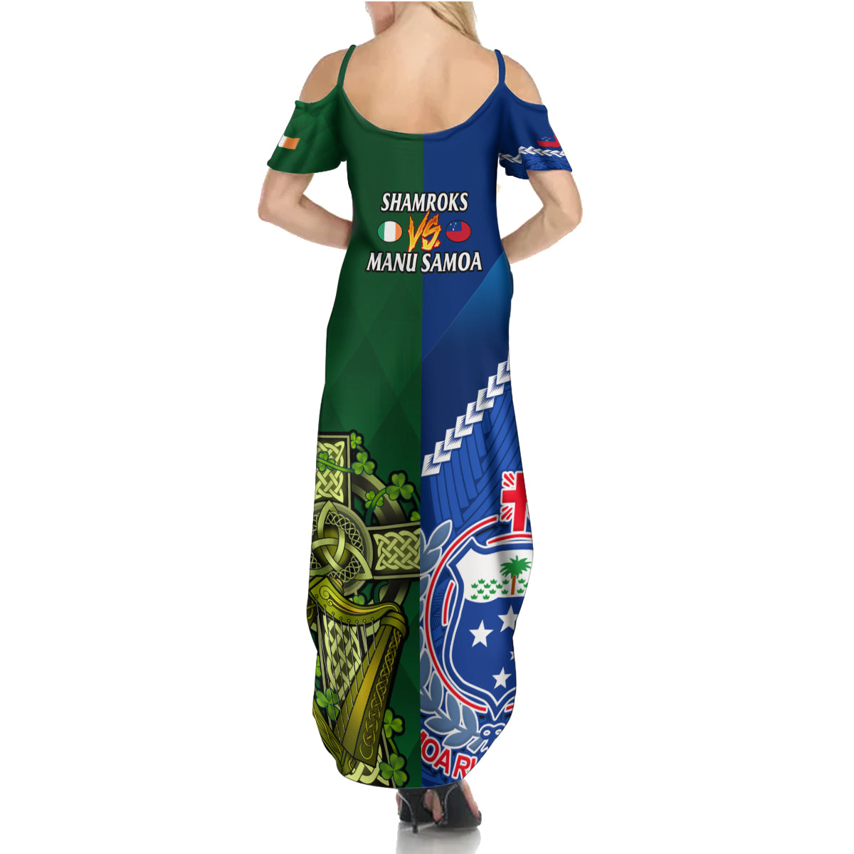 Samoa And Ireland Rugby Family Matching Summer Maxi Dress and Hawaiian Shirt 2023 World Cup Manu Samoa With Shamrocks LT14 - Polynesian Pride