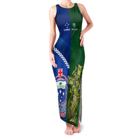 Samoa And Ireland Rugby Family Matching Tank Maxi Dress and Hawaiian Shirt 2023 World Cup Manu Samoa With Shamrocks LT14 Mom's Dress Blue - Polynesian Pride