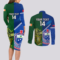 Custom Samoa And Ireland Rugby Couples Matching Long Sleeve Bodycon Dress and Long Sleeve Button Shirts 2023 World Cup Manu Samoa With Shamrocks LT14 - Polynesian Pride