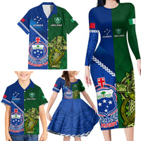 Custom Samoa And Ireland Rugby Family Matching Long Sleeve Bodycon Dress and Hawaiian Shirt 2023 World Cup Manu Samoa With Shamrocks LT14 - Polynesian Pride