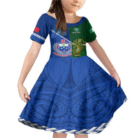 Custom Samoa And Ireland Rugby Family Matching Mermaid Dress and Hawaiian Shirt 2023 World Cup Manu Samoa With Shamrocks LT14 Daughter's Dress Blue - Polynesian Pride