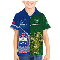 Custom Samoa And Ireland Rugby Family Matching Mermaid Dress and Hawaiian Shirt 2023 World Cup Manu Samoa With Shamrocks LT14 Son's Shirt Blue - Polynesian Pride
