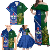 Custom Samoa And Ireland Rugby Family Matching Off Shoulder Maxi Dress and Hawaiian Shirt 2023 World Cup Manu Samoa With Shamrocks LT14 - Polynesian Pride