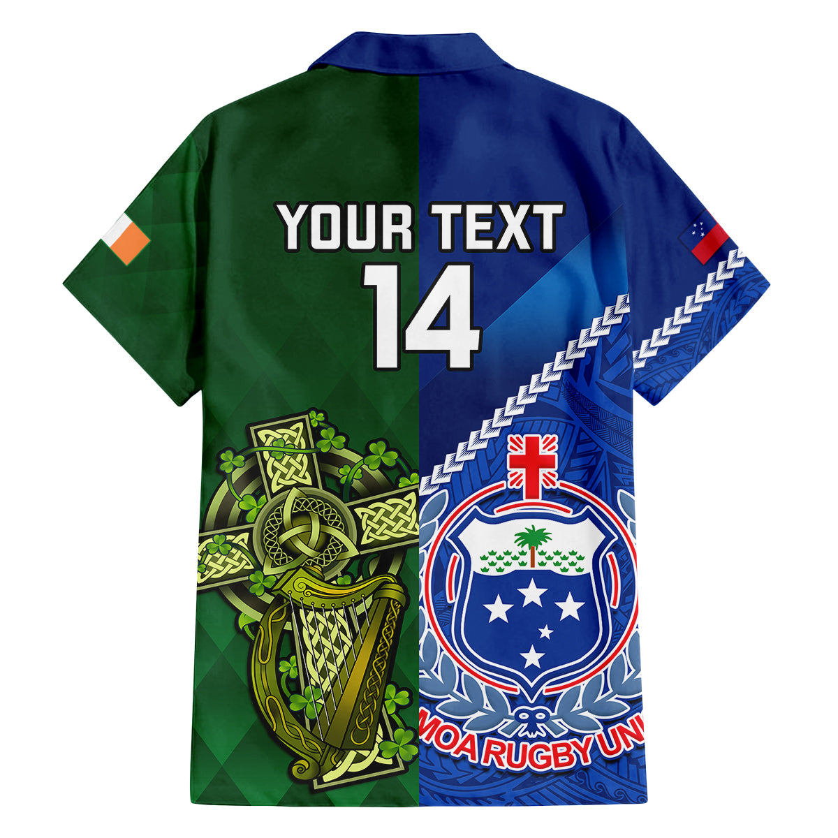 Custom Samoa And Ireland Rugby Family Matching Off Shoulder Maxi Dress and Hawaiian Shirt 2023 World Cup Manu Samoa With Shamrocks LT14 - Polynesian Pride