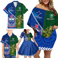 Custom Samoa And Ireland Rugby Family Matching Off Shoulder Short Dress and Hawaiian Shirt 2023 World Cup Manu Samoa With Shamrocks LT14 - Polynesian Pride
