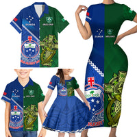 Custom Samoa And Ireland Rugby Family Matching Short Sleeve Bodycon Dress and Hawaiian Shirt 2023 World Cup Manu Samoa With Shamrocks LT14 - Polynesian Pride
