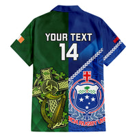 Custom Samoa And Ireland Rugby Family Matching Short Sleeve Bodycon Dress and Hawaiian Shirt 2023 World Cup Manu Samoa With Shamrocks LT14 - Polynesian Pride
