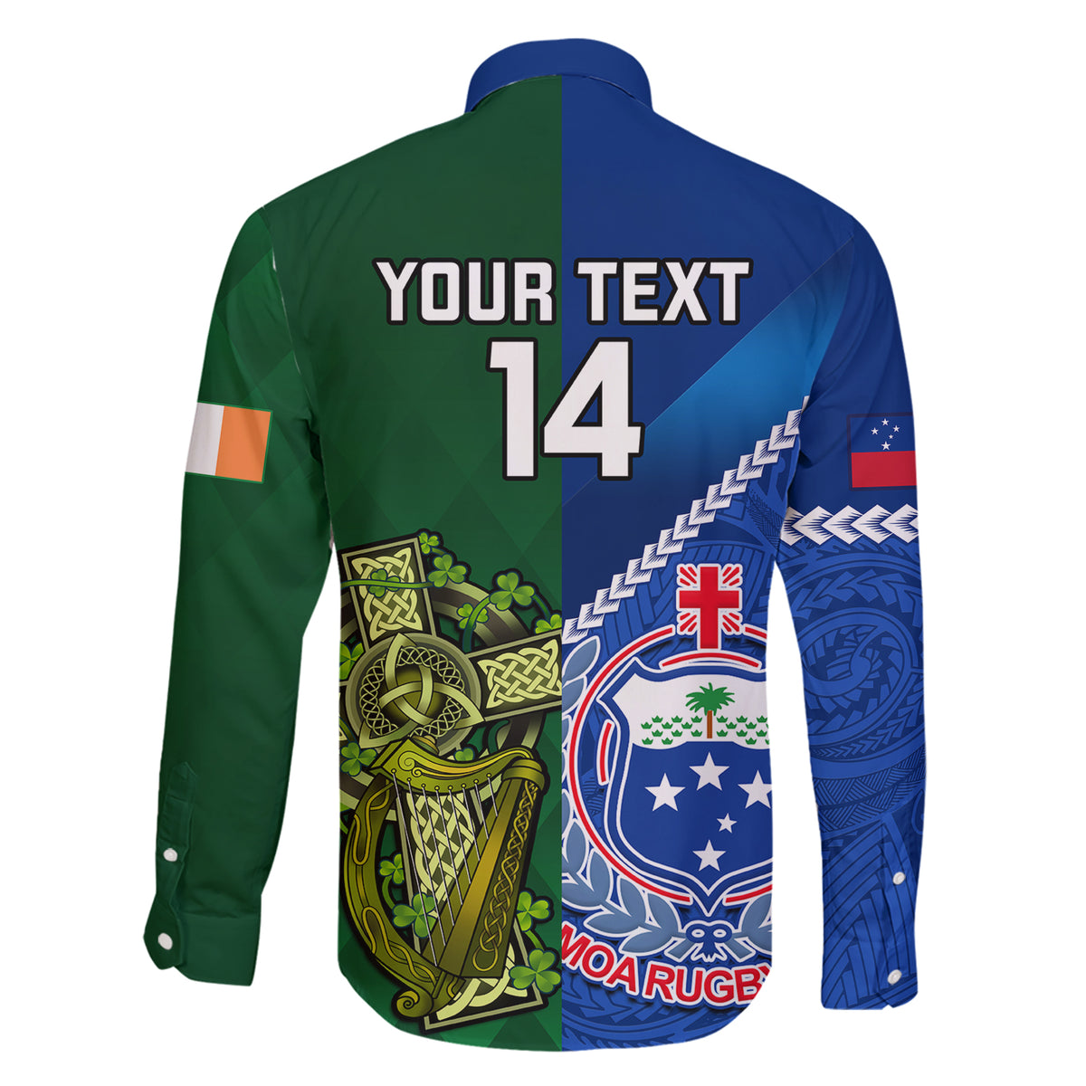 Custom Samoa And Ireland Rugby Family Matching Short Sleeve Bodycon Dress and Hawaiian Shirt 2023 World Cup Manu Samoa With Shamrocks LT14 - Polynesian Pride