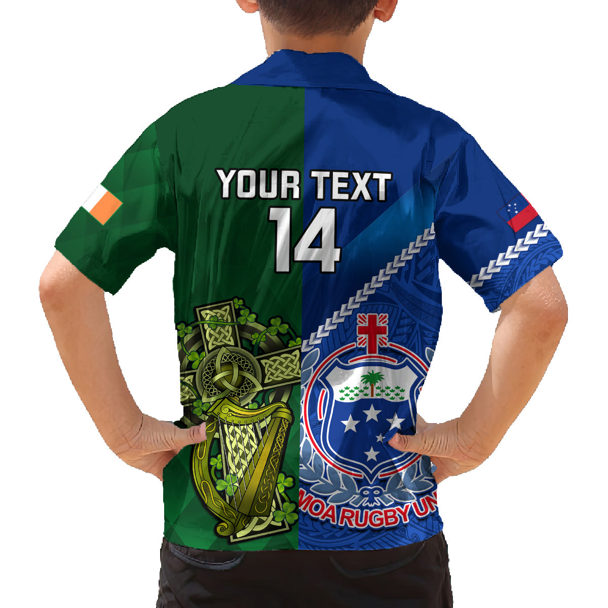 Custom Samoa And Ireland Rugby Family Matching Summer Maxi Dress and Hawaiian Shirt 2023 World Cup Manu Samoa With Shamrocks LT14 - Polynesian Pride