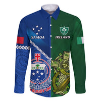 Custom Samoa And Ireland Rugby Family Matching Summer Maxi Dress and Hawaiian Shirt 2023 World Cup Manu Samoa With Shamrocks LT14 Dad's Shirt - Long Sleeve Blue - Polynesian Pride