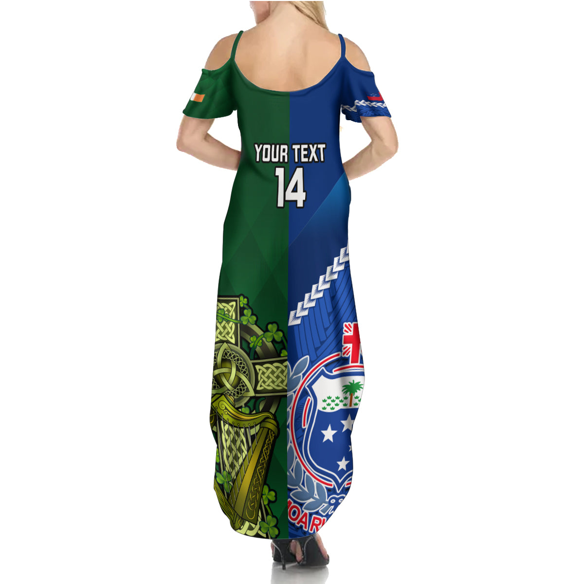 Custom Samoa And Ireland Rugby Family Matching Summer Maxi Dress and Hawaiian Shirt 2023 World Cup Manu Samoa With Shamrocks LT14 - Polynesian Pride