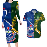 Samoa And South Africa Rugby Couples Matching Long Sleeve Bodycon Dress and Hawaiian Shirt 2023 World Cup Manu Samoa With Springboks LT14 Blue - Polynesian Pride