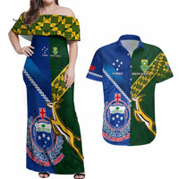 Samoa And South Africa Rugby Couples Matching Off Shoulder Maxi Dress and Hawaiian Shirt 2023 World Cup Manu Samoa With Springboks LT14 Blue - Polynesian Pride