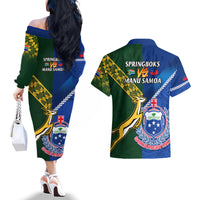 Samoa And South Africa Rugby Couples Matching Off The Shoulder Long Sleeve Dress and Hawaiian Shirt 2023 World Cup Manu Samoa With Springboks LT14 - Polynesian Pride