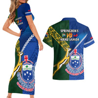 Samoa And South Africa Rugby Couples Matching Short Sleeve Bodycon Dress and Hawaiian Shirt 2023 World Cup Manu Samoa With Springboks LT14 - Polynesian Pride
