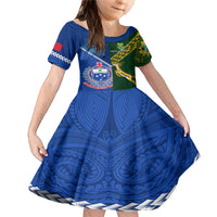 Samoa And South Africa Rugby Family Matching Mermaid Dress and Hawaiian Shirt 2023 World Cup Manu Samoa With Springboks LT14 Daughter's Dress Blue - Polynesian Pride