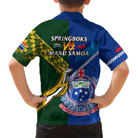 Samoa And South Africa Rugby Family Matching Short Sleeve Bodycon Dress and Hawaiian Shirt 2023 World Cup Manu Samoa With Springboks LT14 - Polynesian Pride