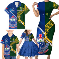 Samoa And South Africa Rugby Family Matching Short Sleeve Bodycon Dress and Hawaiian Shirt 2023 World Cup Manu Samoa With Springboks LT14 - Polynesian Pride