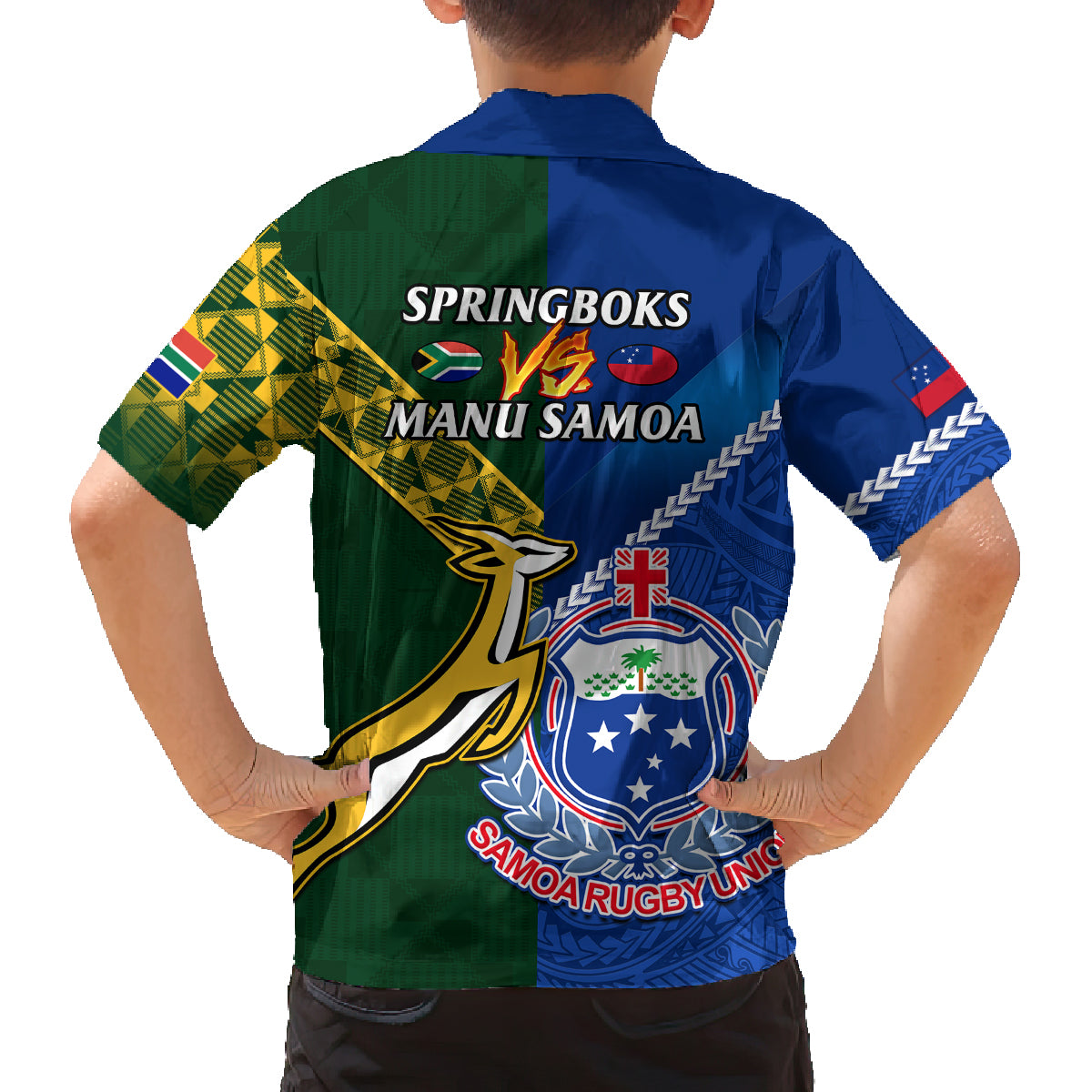 Samoa And South Africa Rugby Family Matching Summer Maxi Dress and Hawaiian Shirt 2023 World Cup Manu Samoa With Springboks LT14 - Polynesian Pride