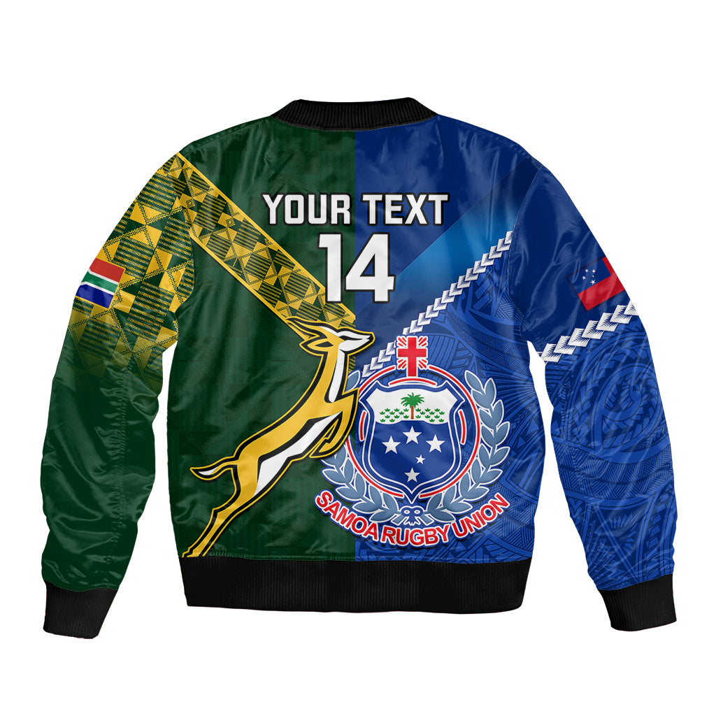 Custom Samoa And South Africa Rugby Bomber Jacket 2023 World Cup Manu Samoa With Springboks LT14 - Polynesian Pride