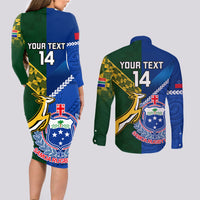 Custom Samoa And South Africa Rugby Couples Matching Long Sleeve Bodycon Dress and Long Sleeve Button Shirts 2023 World Cup Manu Samoa With Springboks LT14 - Polynesian Pride